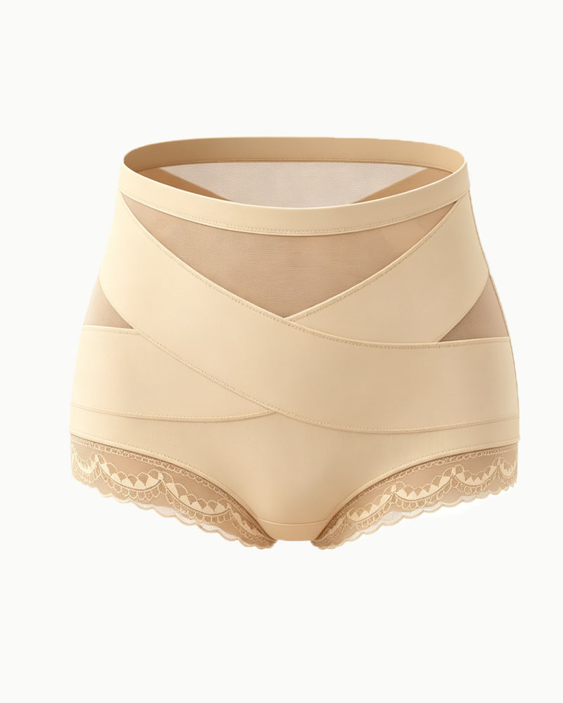 Women's High-waisted Crossover Lace Mesh Breathable Panties