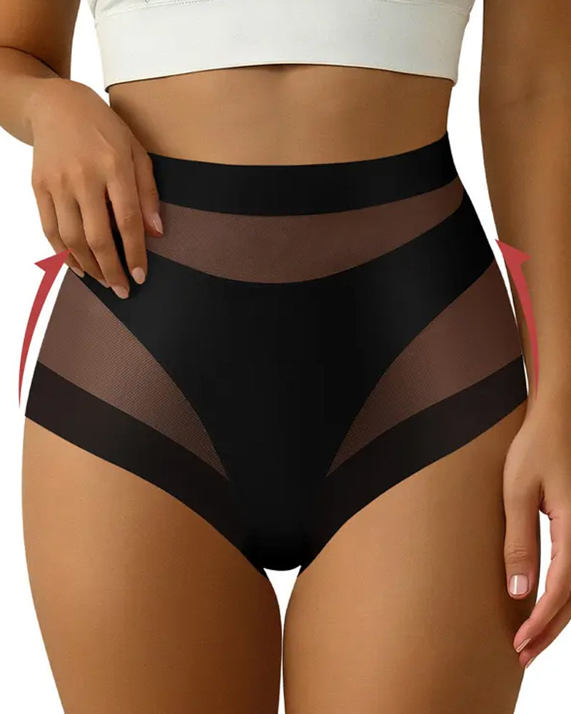 Women's High-Waisted Mesh Panel Elastic Breathable Seamless Invisible Panties