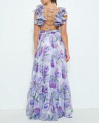 V Neck Halter Back Ruffle Strap Floral Beach Holiday Dress