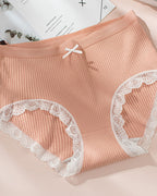 High Waisted Pure Cotton Ribbed Lace-trim Panties