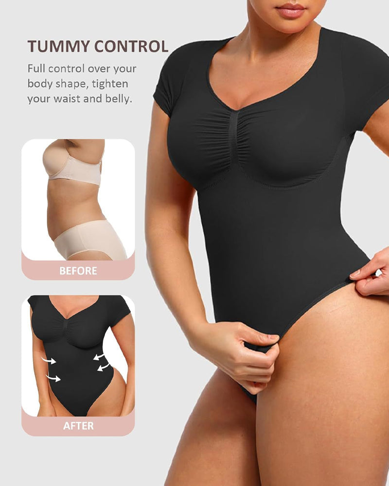 Women's V-neck Seamless Short-sleeved Shapewear Bodysuit